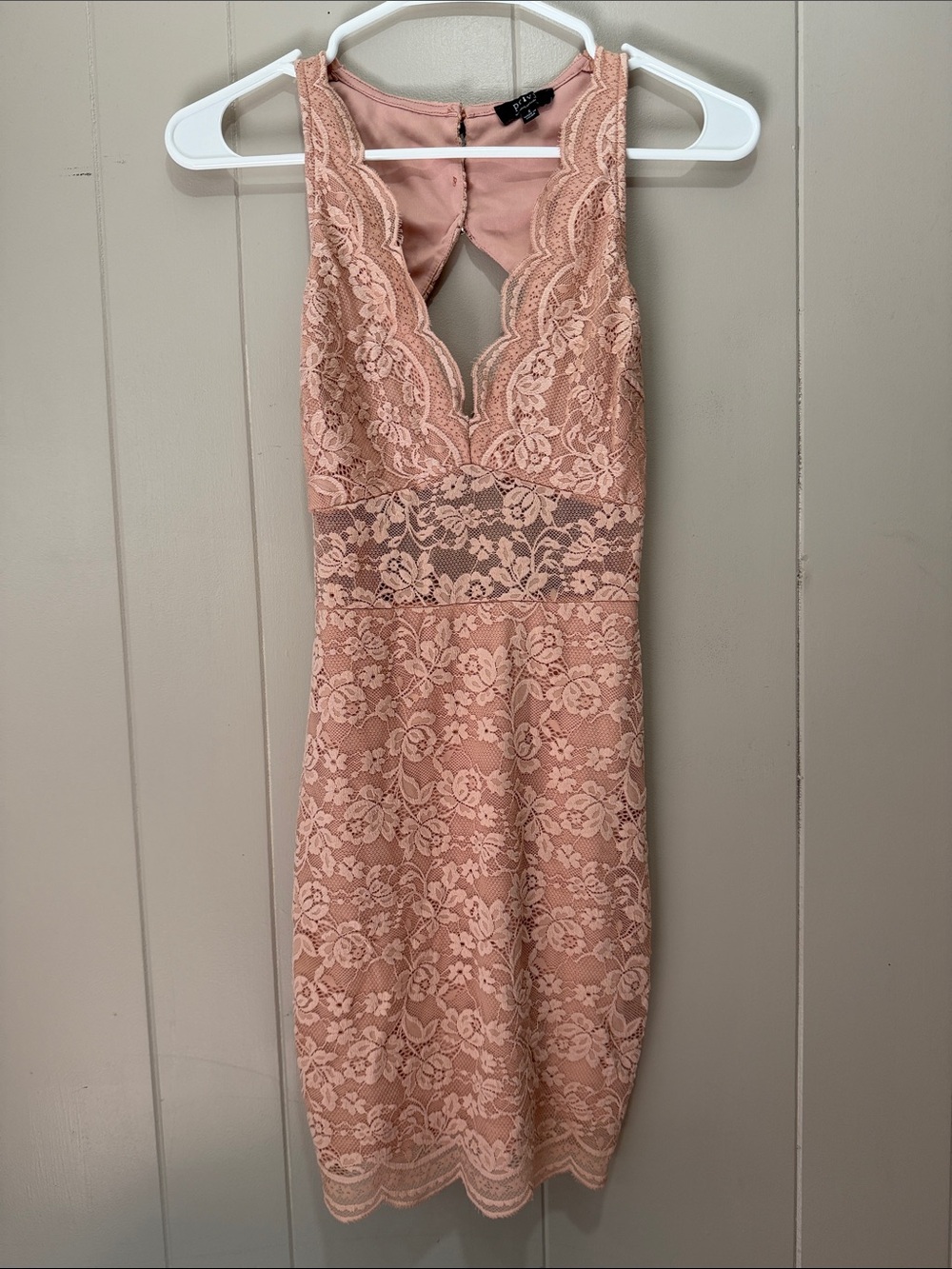 privy Dusty Rose Lace Keyhole Mini Dress